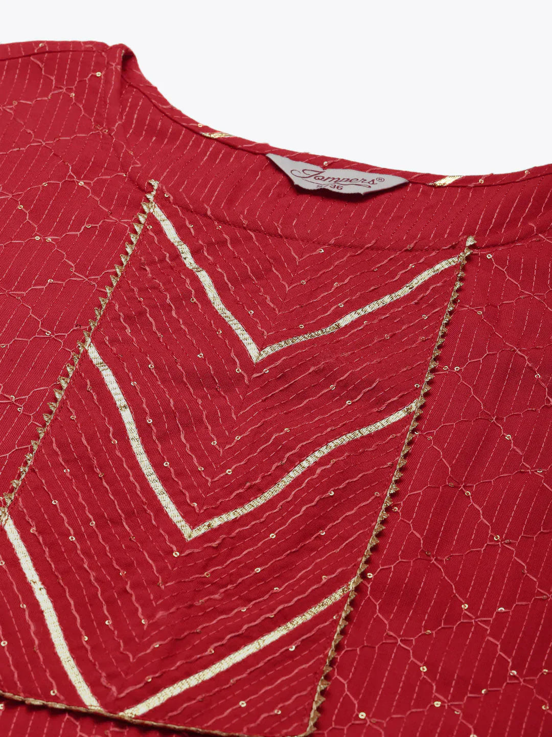 Jompers Women's Embroidered Sequinned Kurta with Palazzos & Dupatta - Red