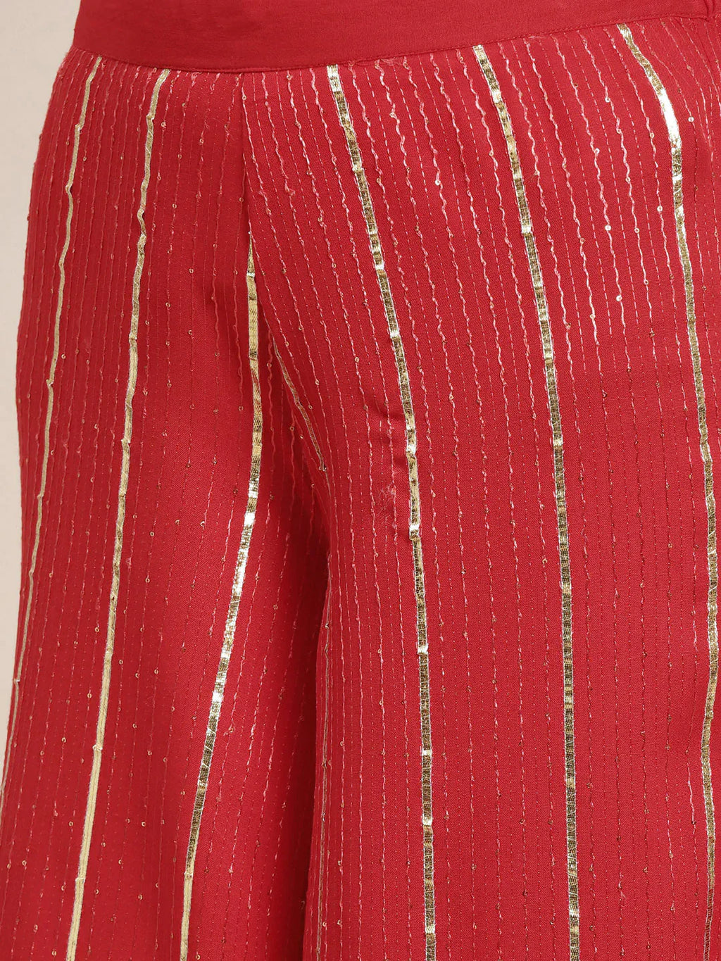 Jompers Women's Embroidered Sequinned Kurta with Palazzos & Dupatta - Red