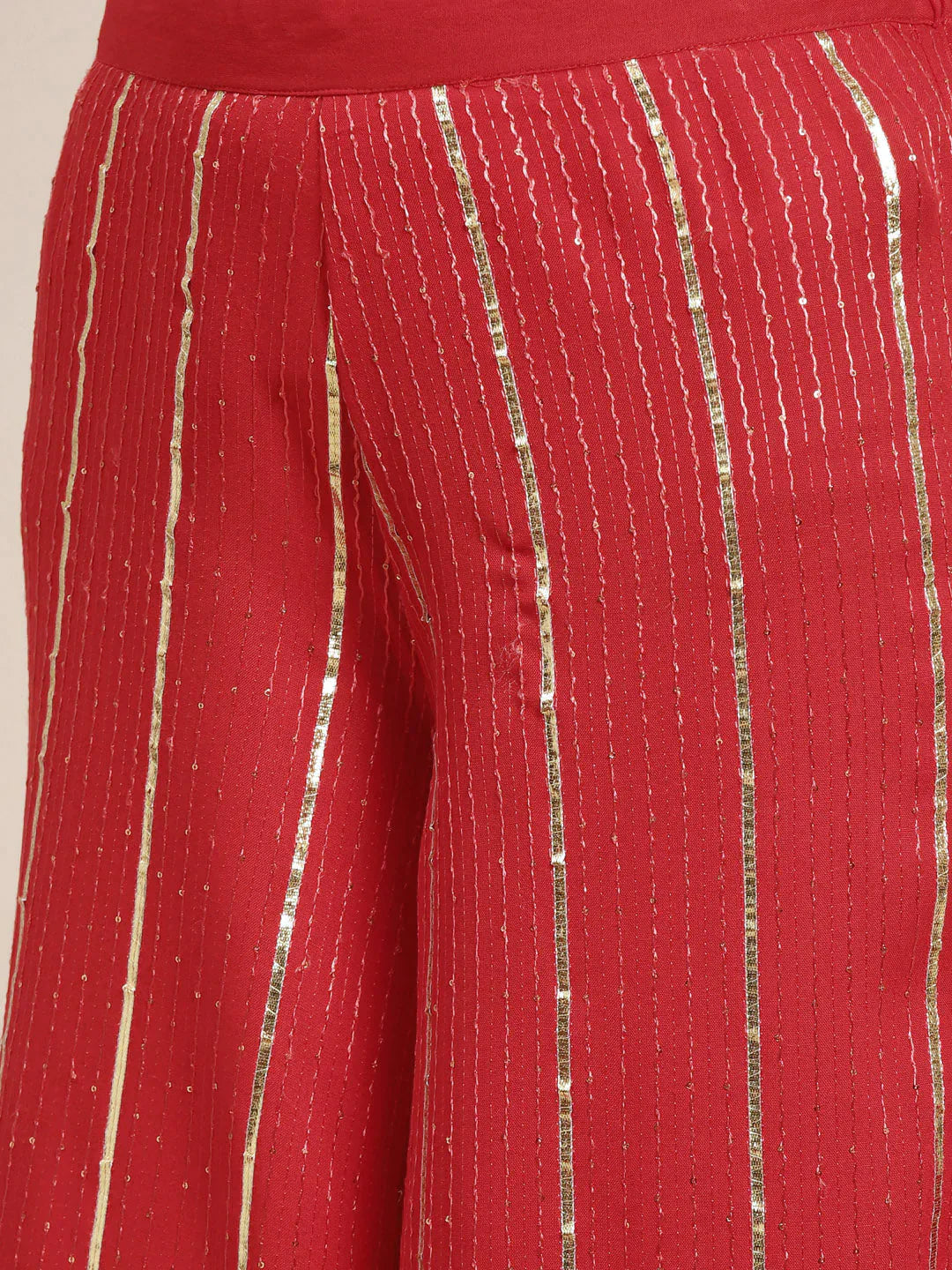 Jompers Women's Embroidered Sequinned Kurta with Palazzos & Dupatta - Red
