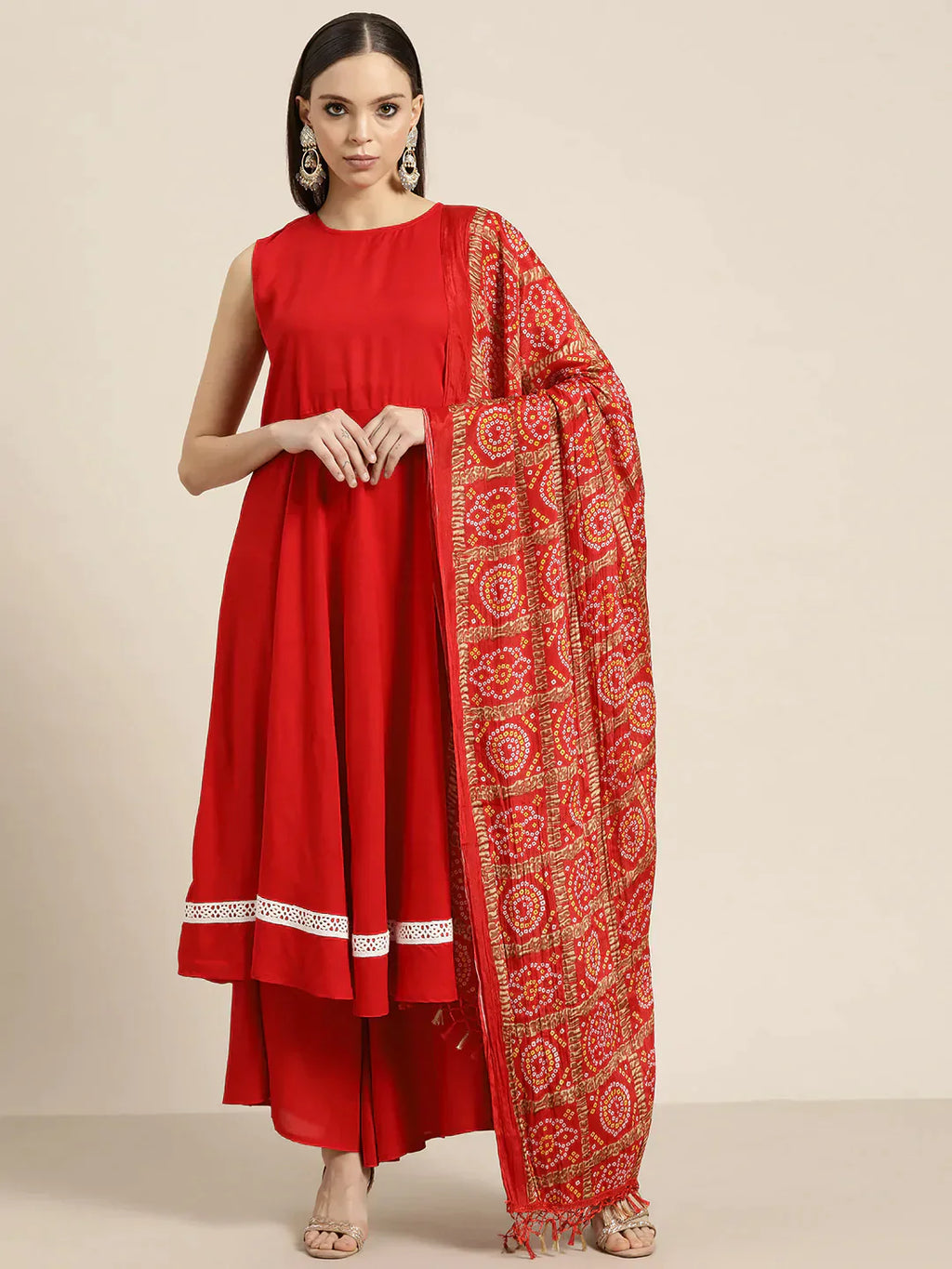 Jompers Women's Kurta with Palazzos & print Dupatta - Red