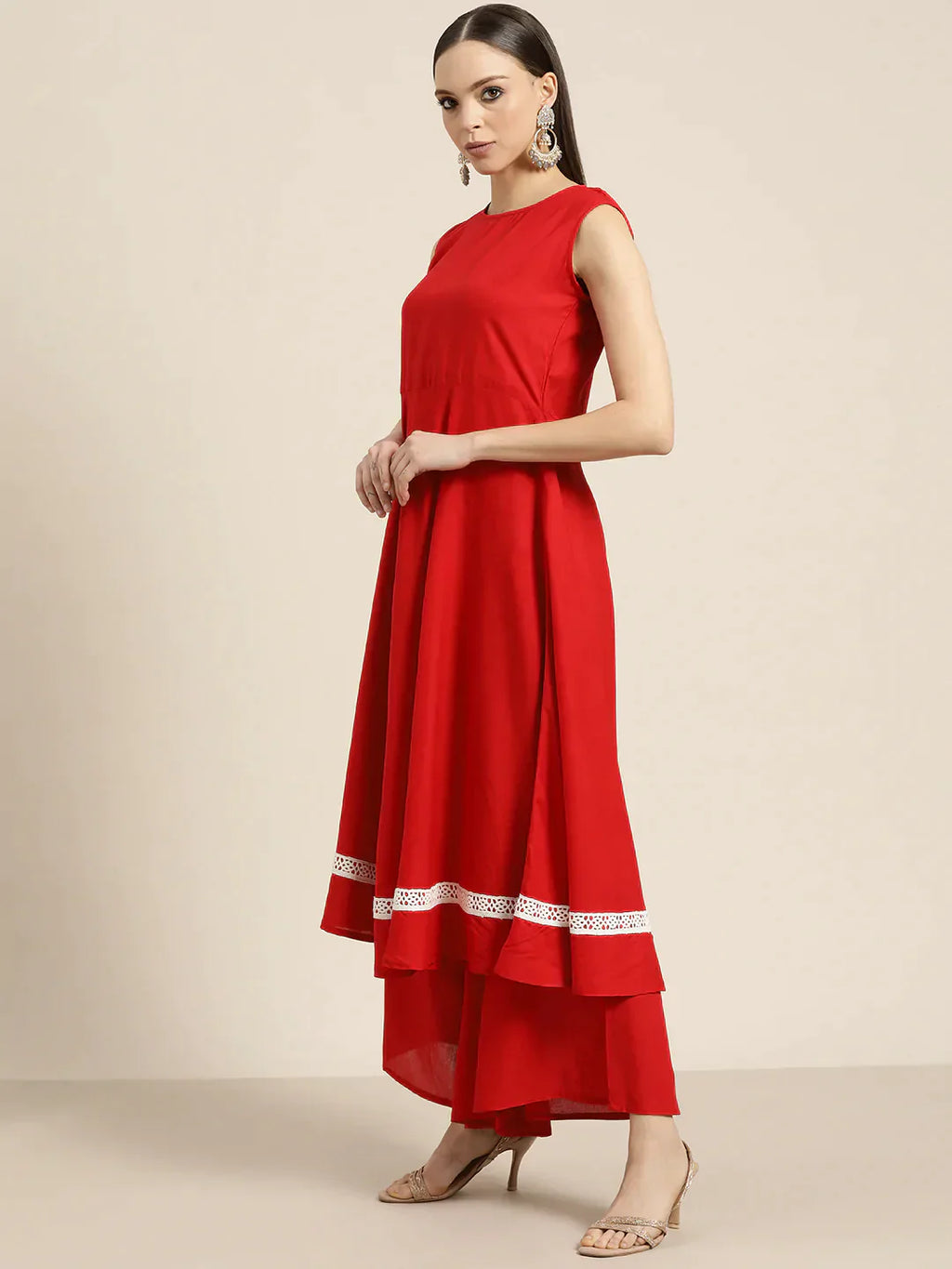 Jompers Women's Kurta with Palazzos & print Dupatta - Red