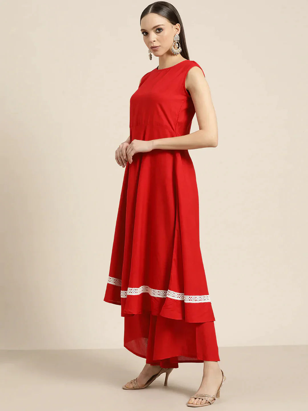 Jompers Women's Kurta with Palazzos & print Dupatta - Red