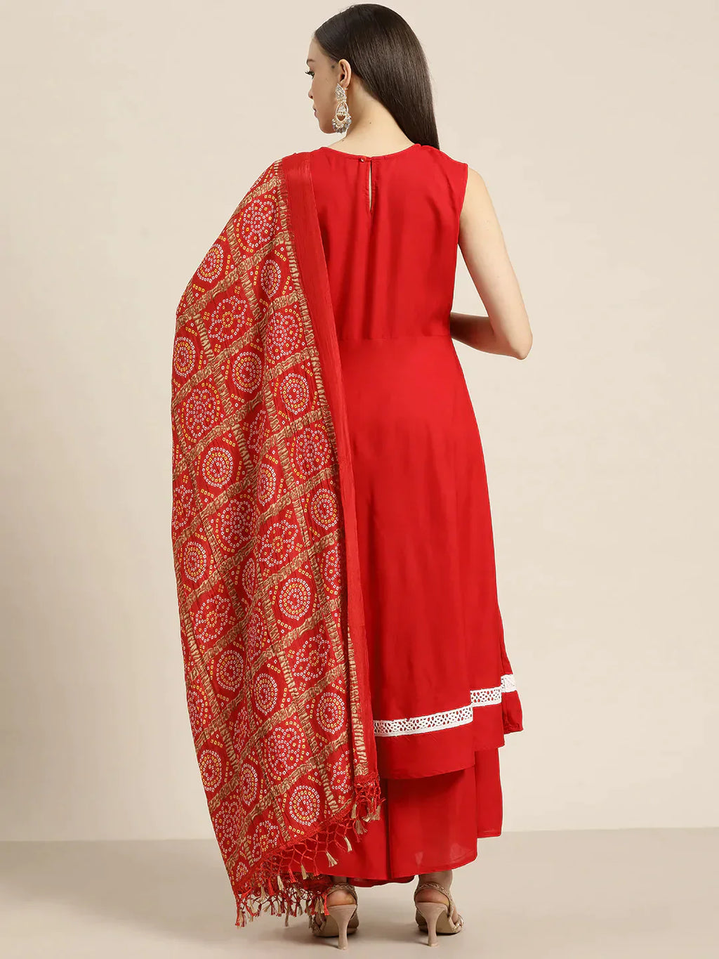 Jompers Women's Kurta with Palazzos & print Dupatta - Red