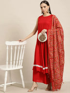 Jompers Women's Kurta with Palazzos & print Dupatta - Red