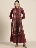 Jompers Women's Maroon Floral Embroidered Mukaish Kurta with Palazzos & Dupatta