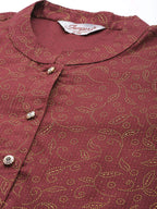 Jompers Women's Maroon Floral Embroidered Mukaish Kurta with Palazzos & Dupatta