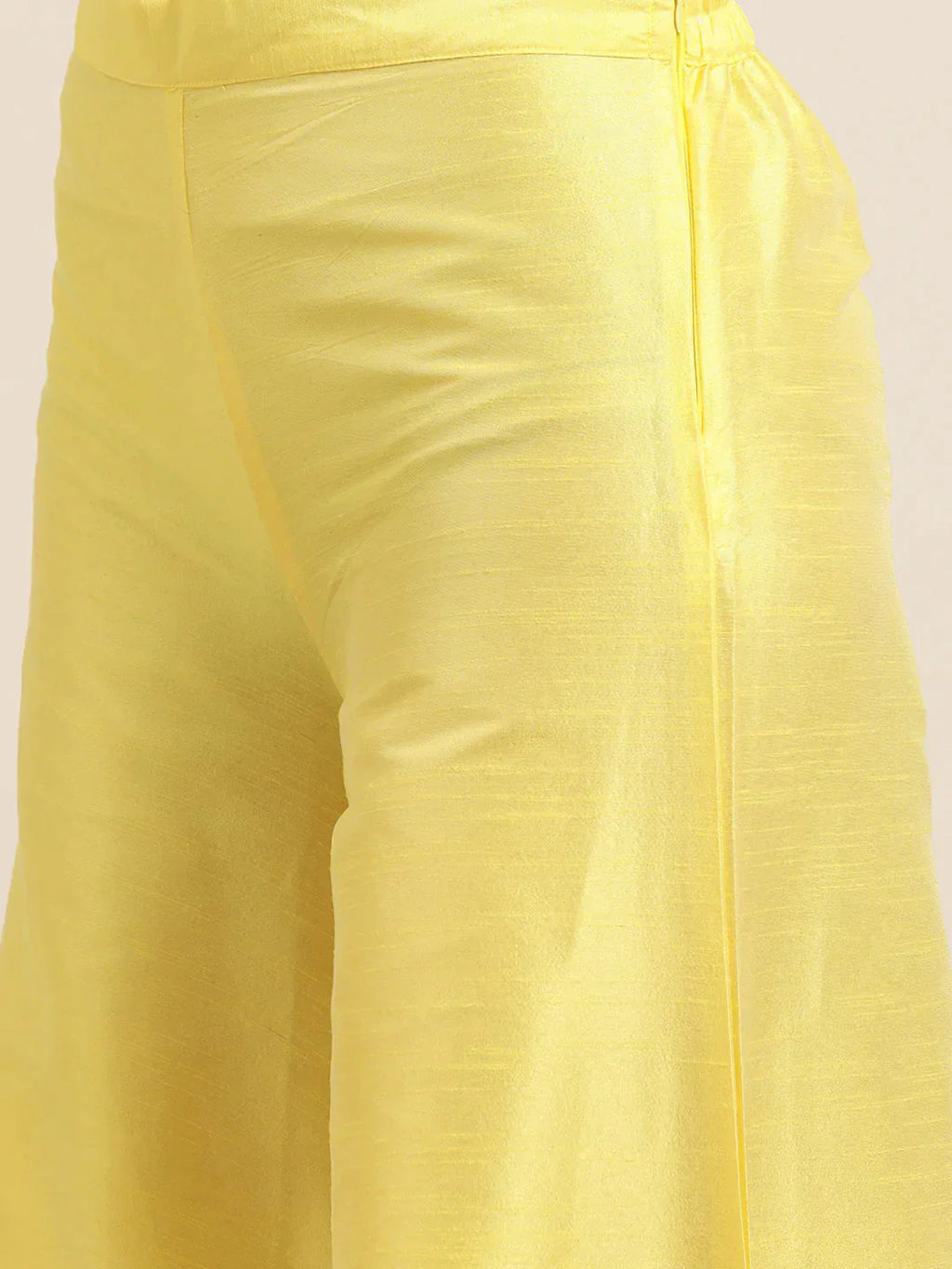 Jompers Women's Floral Pleated Dupion Silk Jacquard Kurta with Palazzos & Dupatta - Yellow