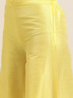 Jompers Women's Floral Pleated Dupion Silk Jacquard Kurta with Palazzos & Dupatta - Yellow