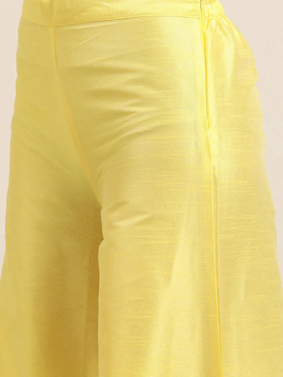 Jompers Women's Floral Pleated Dupion Silk Jacquard Kurta with Palazzos & Dupatta - Yellow