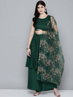 Jompers Women's Embroidered Sequinned Kurta & Palazzos With Dupatta - Green