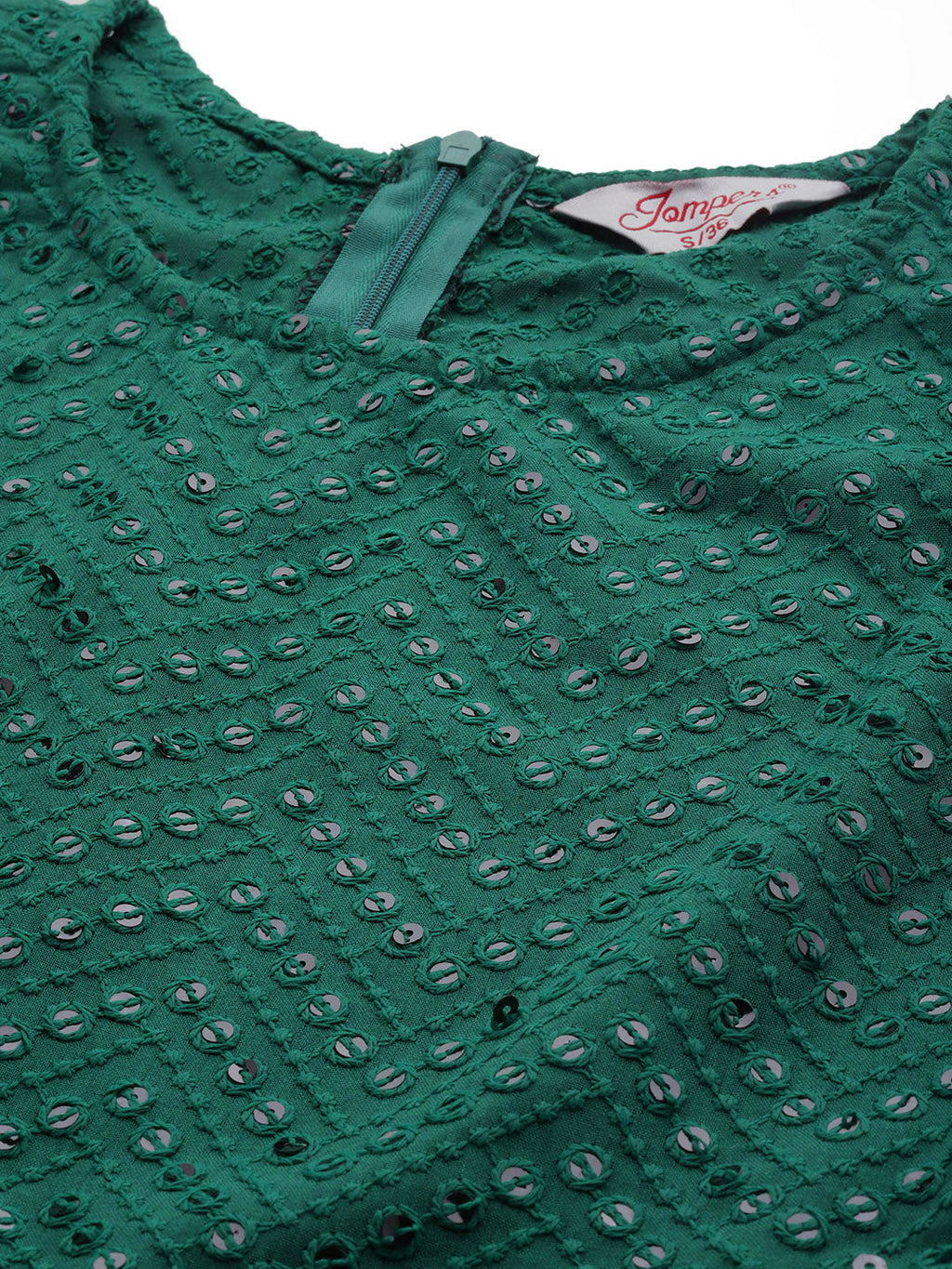 Jompers Women's Embroidered Sequinned Kurta & Palazzos With Dupatta - Green