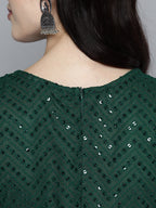 Jompers Women's Embroidered Sequinned Kurta & Palazzos With Dupatta - Green