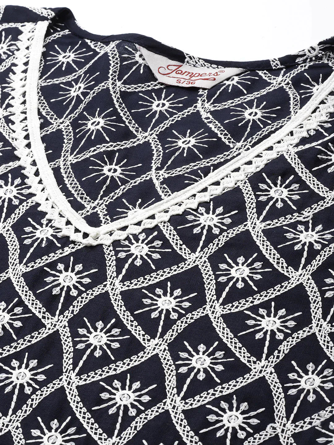 Jompers Women's Ethnic Motifs Embroidered Sequinned Kurta With Palazzos & With Dupatta - Navy Blue