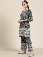 Jompers Women's Ethnic Motifs Embroidered Sequinned Kurta With Palazzos & With Dupatta - Navy Blue
