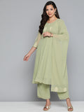 Jompers Women's Ethnic Motifs Green Printed Georgette Kurta with Palazzos & With Dupatta