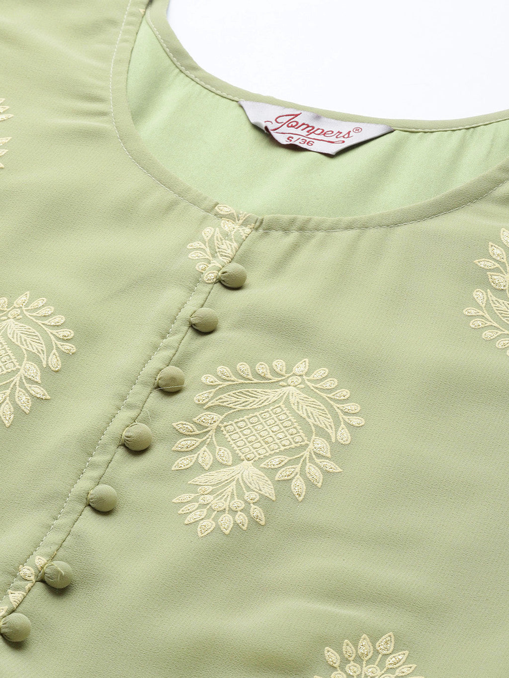 Jompers Women's Ethnic Motifs Green Printed Georgette Kurta with Palazzos & With Dupatta