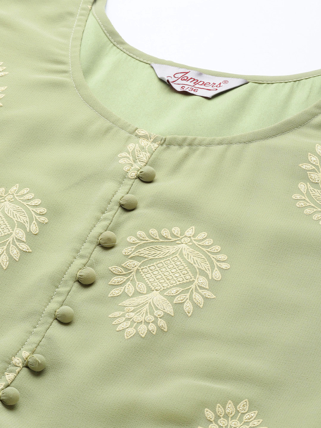 Jompers Women's Ethnic Motifs Green Printed Georgette Kurta with Palazzos & With Dupatta