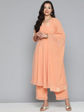 Jompers Women's Ethnic Motifs Peach Printed Georgette Kurta with Palazzos & With Dupatta