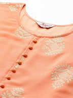 Jompers Women's Ethnic Motifs Peach Printed Georgette Kurta with Palazzos & With Dupatta