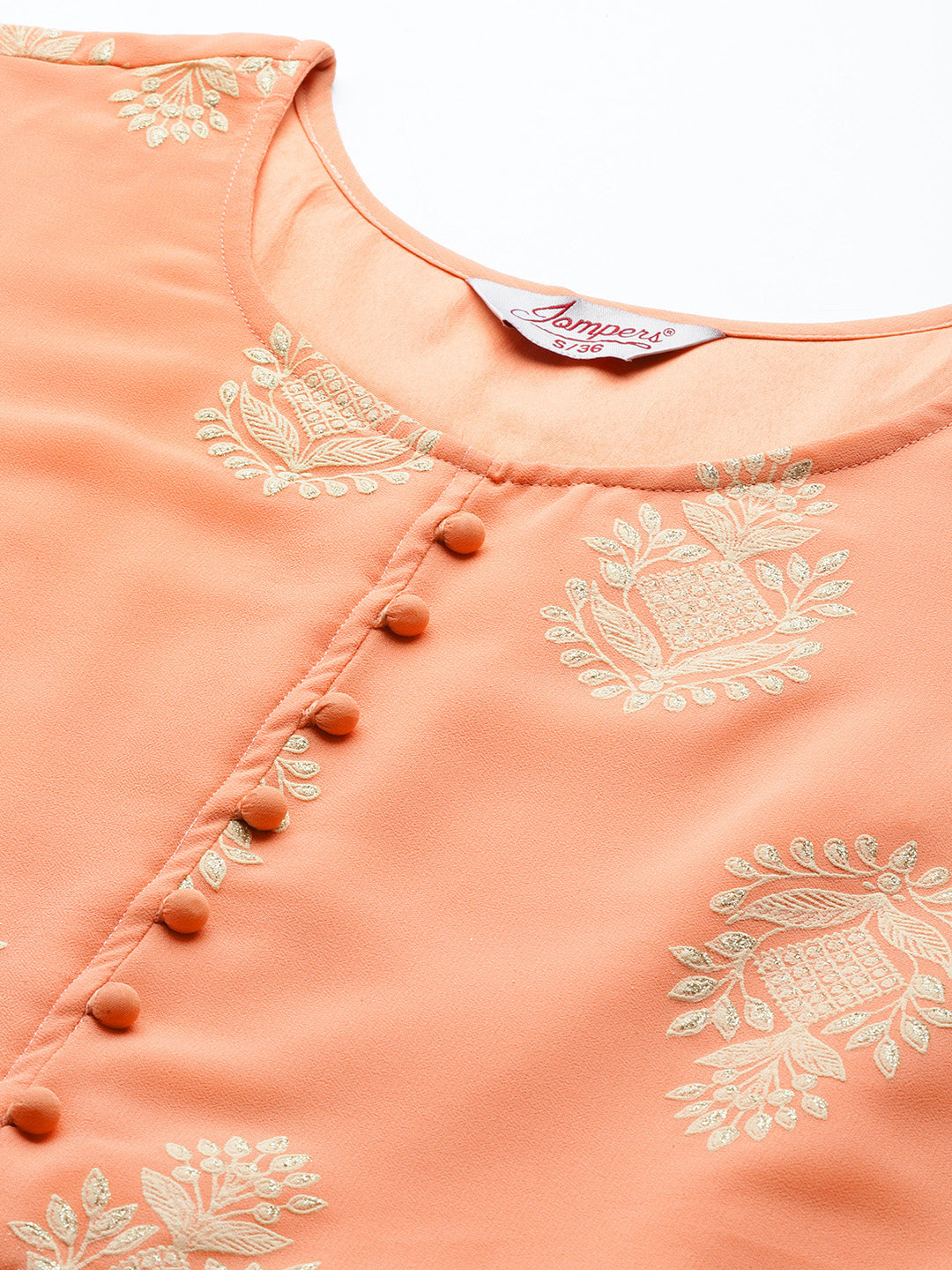 Jompers Women's Ethnic Motifs Peach Printed Georgette Kurta with Palazzos & With Dupatta