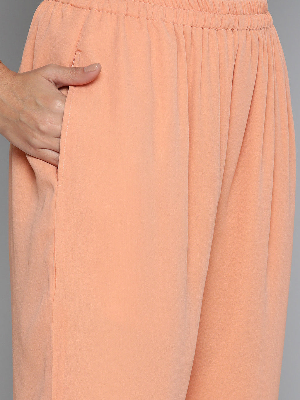 Jompers Women's Ethnic Motifs Peach Printed Georgette Kurta with Palazzos & With Dupatta
