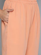 Jompers Women's Ethnic Motifs Peach Printed Georgette Kurta with Palazzos & With Dupatta
