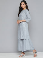 Jompers Women's Leheriya Sequinned Kurta with Palazzos & With Dupatta