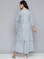 Jompers Women's Leheriya Sequinned Kurta with Palazzos & With Dupatta