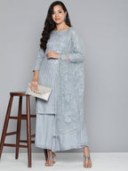 Jompers Women's Leheriya Sequinned Kurta with Palazzos & With Dupatta