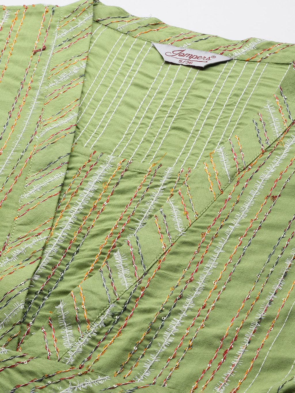 Jompers Women's Green Sequinned Kurta with Palazzos & With Dupatta