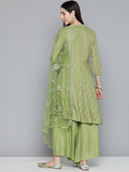 Jompers Women's Green Sequinned Kurta with Palazzos & With Dupatta