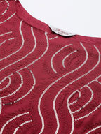 Jompers Women's Maroon Leheriya Sequinned Kurta with Palazzos & With Dupatta