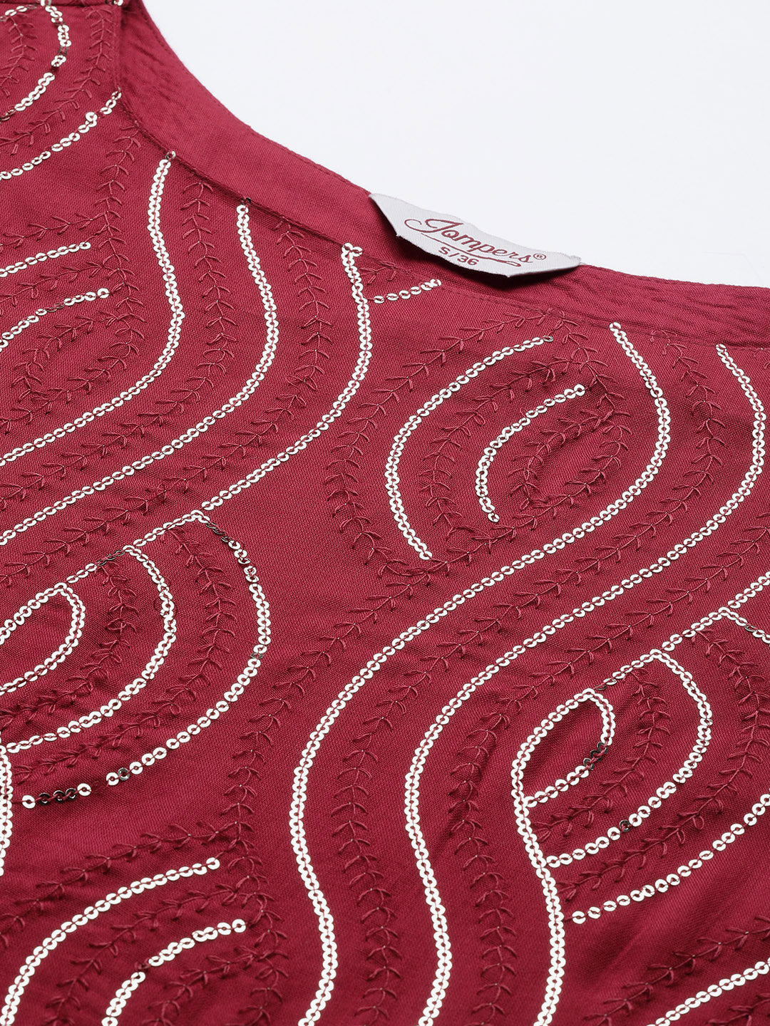 Jompers Women's Maroon Leheriya Sequinned Kurta with Palazzos & With Dupatta