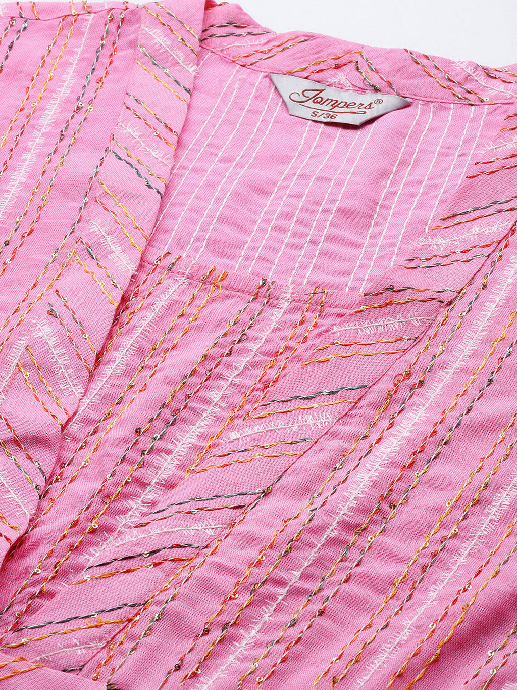 Jompers Women's Pink Sequinned Kurta with Palazzos & With Dupatta