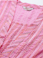 Jompers Women's Pink Sequinned Kurta with Palazzos & With Dupatta