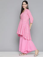 Jompers Women's Pink Sequinned Kurta with Palazzos & With Dupatta