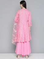 Jompers Women's Pink Sequinned Kurta with Palazzos & With Dupatta
