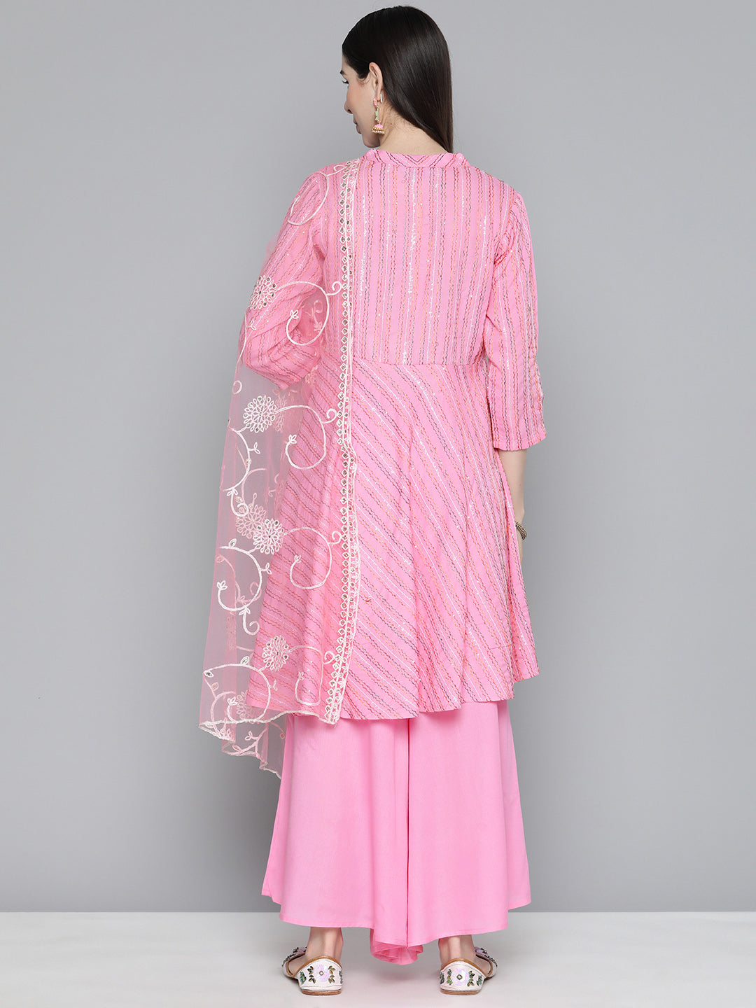 Jompers Women's Pink Sequinned Kurta with Palazzos & With Dupatta