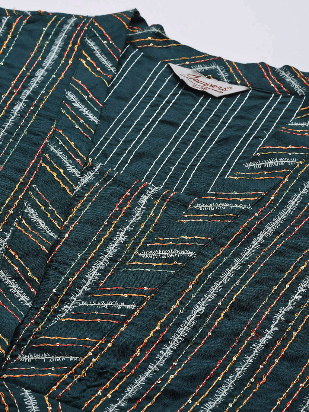 Jompers Women's Teal Sequinned Kurta with Palazzos & With Dupatta