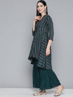 Jompers Women's Teal Sequinned Kurta with Palazzos & With Dupatta