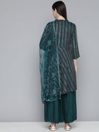 Jompers Women's Teal Sequinned Kurta with Palazzos & With Dupatta