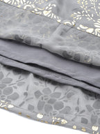 Jompers Women's Floral Printed Pleated Grey Georgette Kurta with Palazzos & With Dupatta