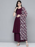 Jompers Women's Embroidered Sequinned Kurta & Palazzos With Dupatta - Purple