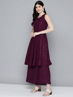 Jompers Women's Embroidered Sequinned Kurta & Palazzos With Dupatta - Purple