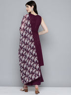 Jompers Women's Embroidered Sequinned Kurta & Palazzos With Dupatta - Purple