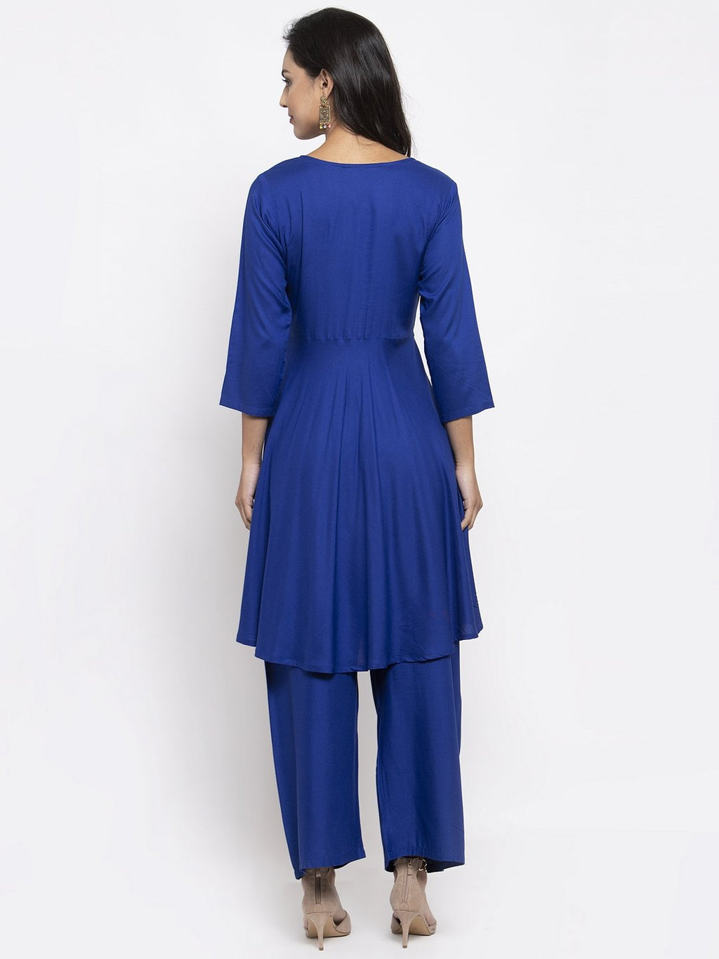 Jompers Women Royal-Blue Solid Kurta with Palazzos & Art-Silk Printed Dupatta - Distacart