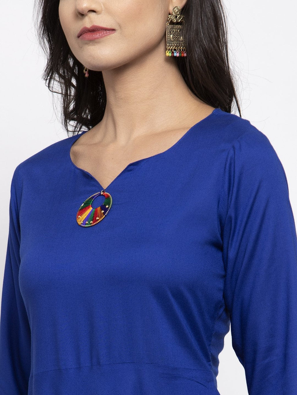 Jompers Women Royal-Blue Solid Kurta with Palazzos & Art-Silk Printed Dupatta - Distacart