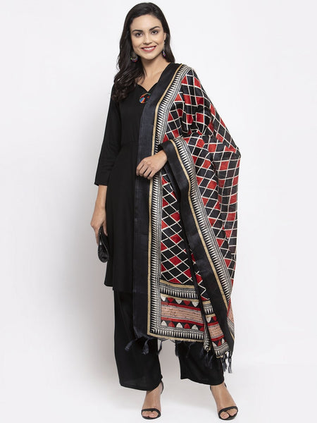 Jompers Women Black & Red Solid Kurta with Palazzos & Dupatta