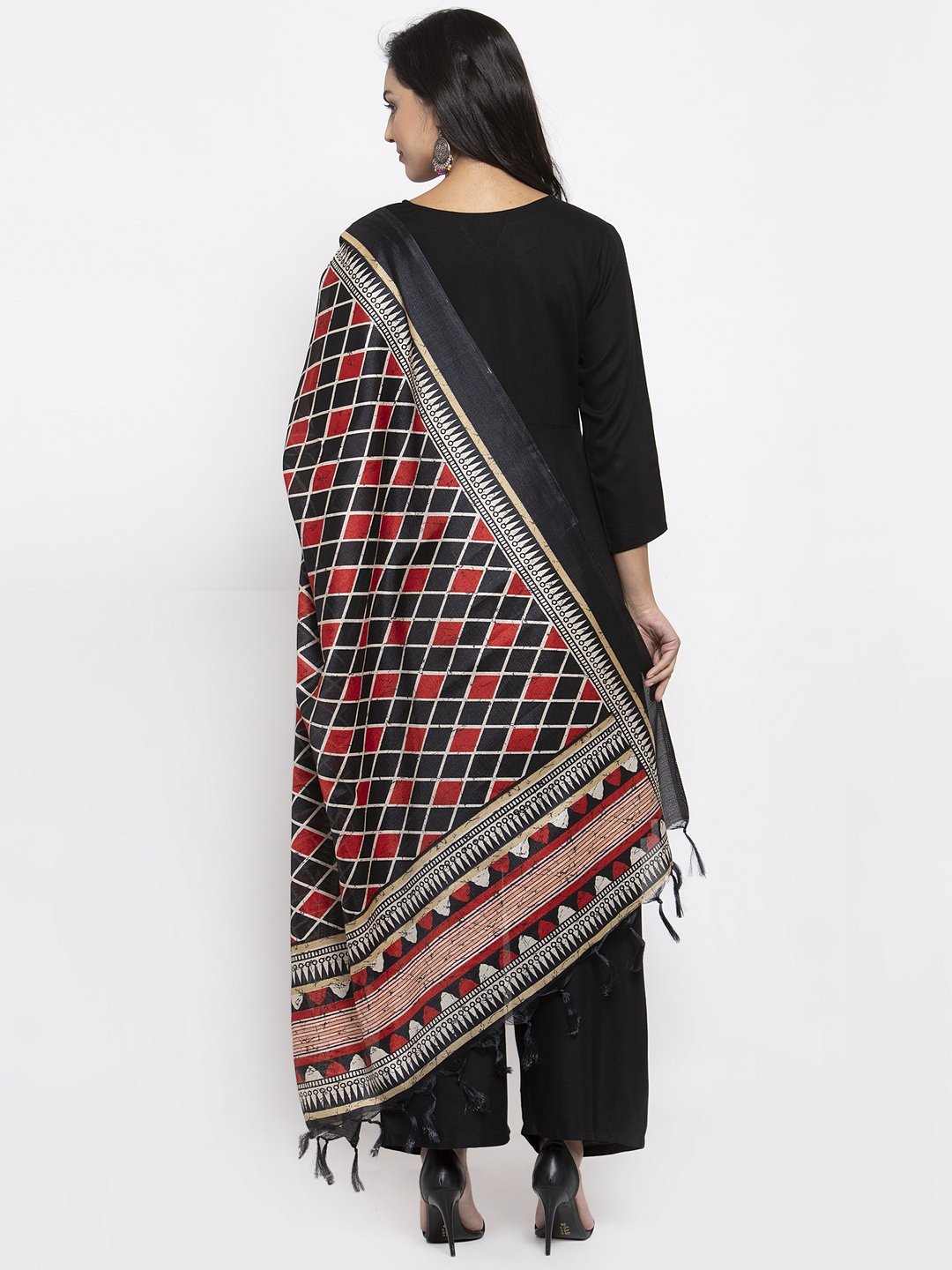 Jompers Women Black & Red Solid Kurta with Palazzos & Dupatta - Distacart