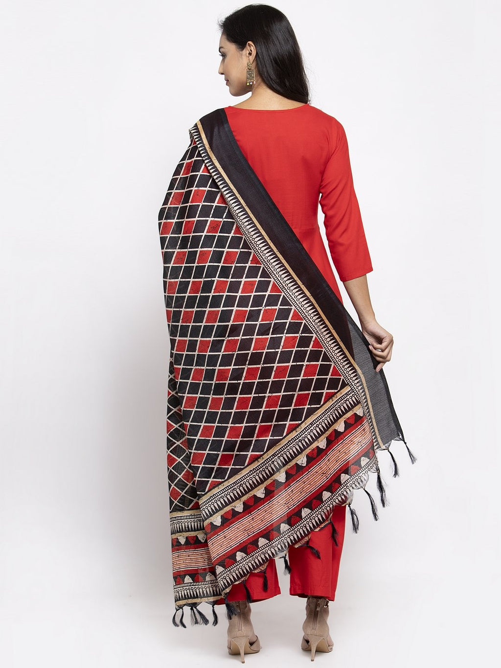 Jompers Women Red Solid Kurta with Palazzos & Printed Dupatta - Distacart
